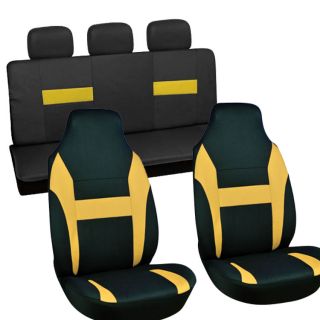 7pc Full Set Yellow Black Integrated Bench Truck High Back Car Seat Cover
