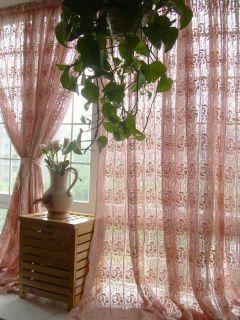 Shabby Vintage French Chic Pink Handmade Crochet Lace Window Curtain Panel R