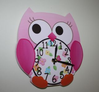 Pink Love Owl Wooden Wall Clock for Girls Bedroom Baby Nursery