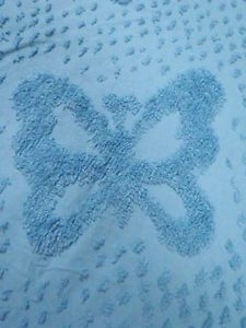 57611 Gorgeous Blue Butterflies Cotton Vintage Chenille Bedspread Blanket