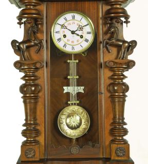 RARE Gorgeous Antique Gustav Becker Wall Clock at 1900 2 Horses on The Door