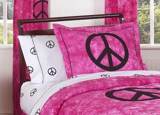 Pink Tie Dye Peace Sign Kid Twin Size Bed Bedding Comforter Set for Girl Bedroom