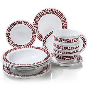 Red New Style Mosaic Corelle for Joy Mangano 17 Piece Dinnerware Set Plates