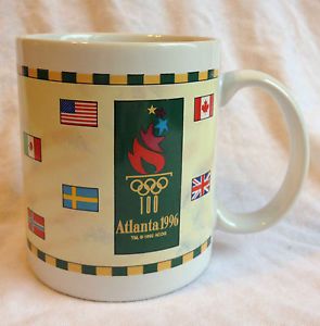 Atlanta 1996 Olympic Games Torch Coffee Mug Various Country Flags Hallmark