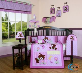 Boutique Girl Teddy Bear 13pcs Crib Bedding Set