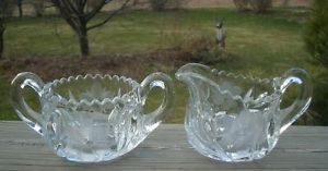 Vintage Antique Cut Glass Crystal Sugar Bowl Creamer