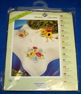 Stamped Cross Stitch Tablecloth Stitchery Kit Floral Design Germany 32" x 32"