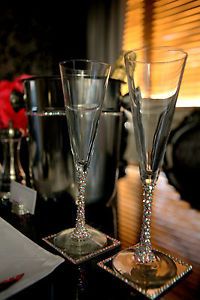 Beautiful Swarovski Crystal Champagne Flutes Glasses AB Crystal Wedding Gift