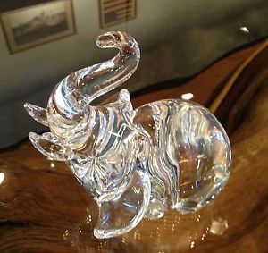 Steuben Crystal Art Glass Trumpeting Elephant Figurine Pristine