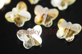 40 Faceted Glass Crystal Butterfly Charms Loose Spacer Beads 14mm Light Citrine