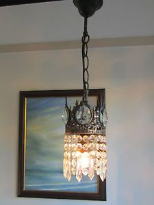 Mini Antique French Style 1930's Vintage Glass Crystal Chandelier Old Lighting