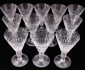Amazing 12pc Art Deco Cut Crystal Glass Red White Wine Stemware Glasses Service