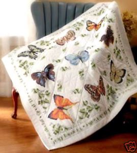 Bucilla Stamped Cross Stitch Kit 45" x 45" Butterfly Lap Quilt Top Sale 45178