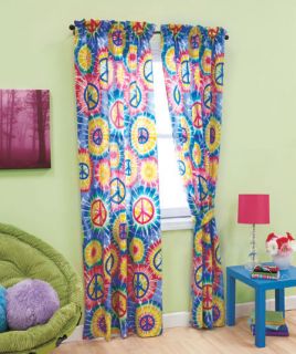Peace Sign Tie Dye 4pc Window Panel Curtains Hippie 60s