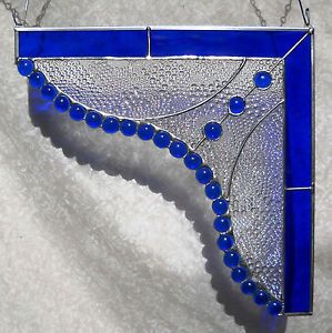 Lace Curtains in Stained Glass Cobalt Blue Cafe Curtains or Corner Pieces