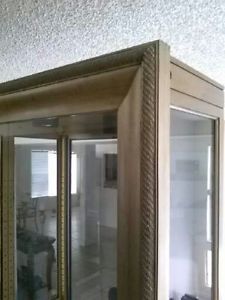 Beautiful Large Lighted Glass Curio Cabinet Mirror Back