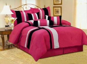 5pc Pink Black White Comforter Set Twin Shams Decorative Pillow New C17960