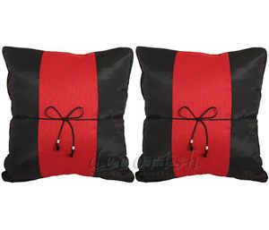 2 Thai Silk Throw Couch Bed Decorative Black Red Pillow Cases Cushions Cover New