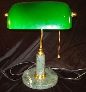 Vintage Bankers Lawyers Piano Desk Lamp Brass Marble Green Glass Shade