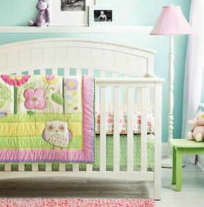 New 6 Piece Baby Girl Bedding Set Cot Quilt Set Pink Owl