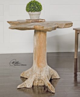 Accent Side End Table Solid Teak Wood Rustic Tree Look Unique Furniture Stand