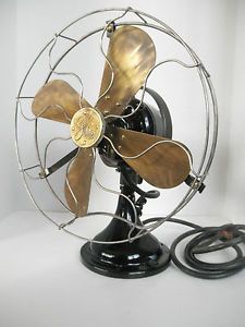 Vintage GE Fan w 4 Brass Blades General Electric Large 16" Fan Heavy Duty Black