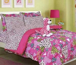Brand New Girls Kids Bedding Featuring Cheetah Zebra Pink Print Comforter Set