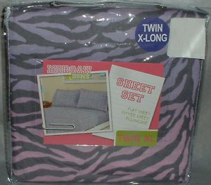 Zebra Print Twin XL Sheet Set Dorm Bedding Girls Room Jungle Sheets Pink Purple