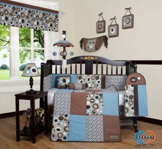 Brown Blue Scribble 13P Baby Crib Bedding Set