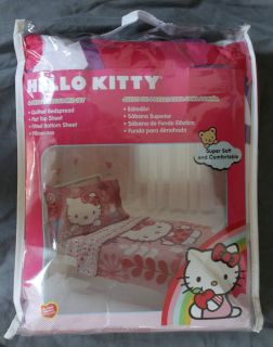 New Hello Kitty 4 Piece Toddler Bedding Set Microfiber Baby Pink