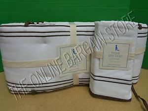 Pottery Barn Kids Embroidered Pique Nursery Crib Baby Bumper Chocolate Bed Skirt