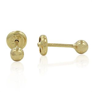 Gold Filled 18K Little Ball Earrings Baby Toddler Girl Safety Stud Security 3mm