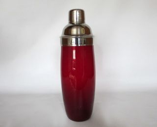 Ruby Red Glass and Stainless Steel Cocktail Shaker