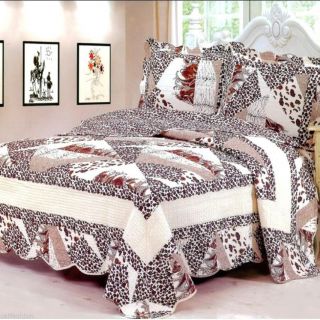 3pc Leopard Animal Print Bedspreads Quilt Coverlet Queen Home Bedding Sets