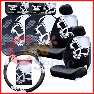 Big Skulls Car Seat Covers Set Auto Accessories 7pc