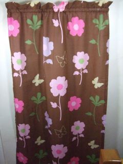 NIP InStyle Floral Window Curtain Drape Brown Hot Pink Green Flower Lindsay Bath