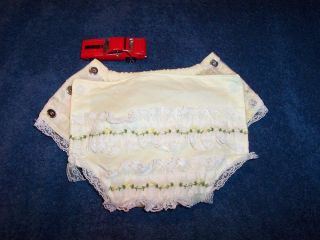 Vintage Plastic Baby Pants Cover Yellow and White Embroidered Lace with Snaps