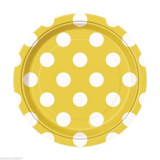 8 Yellow White Polka Dot Spot Style Party Small 7" Disposable Paper Plates