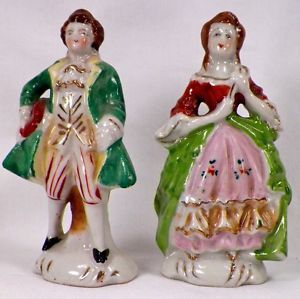 Colonial Man Woman Figurines Vintage Porcelain Hand Painted Japan Couple EX