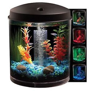 2 Gallon Round Starter Aquarium Fish Tank Kit LED Changes Colors