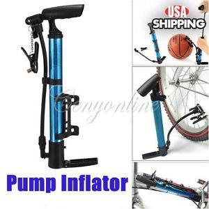 Mini Portable Bike Bicycle Ball Tire Hand Air Pump High Pressure Inflator Blue