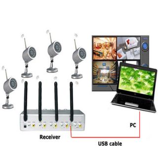 2 4GHz 4 Channel Security System Wireless CCTV Camera USB Network DVR Receiver