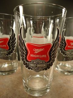 Set of 6 Harley Davidson High Life Pint Beer Glass RARE Man Cave Item