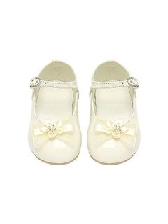Ivory Flowered Ribbon Accent Baby Flower Girl Shoes Size 1 2 3 4 5 6 7 8 TT2157