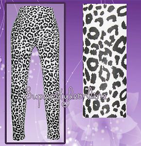 Girls Snow Leopard Print Leggings Black White Kids Teen 7 8 9 10 11 12 13 New