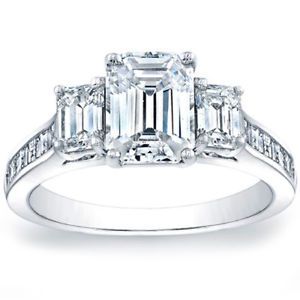 2 70 Ct Emerald Cut GIA Diamond 3 Stone 18K Ring E F VS1 VS2 Sides 0 50 Ct Each