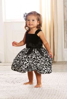 Mud Pie Baby Diva Collection Black White Damask Bow Holiday Party Dress Girl New