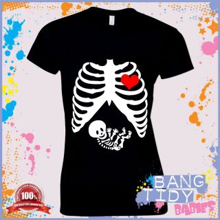 Pregnant Skeleton Womens T Shirt Funny Maternity Baby x Ray Gothic Mother Baby