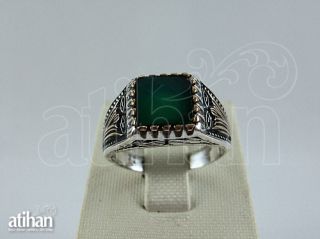 925 Sterling Silver Mens Emerald Ring