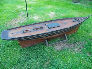 Superb Antique Victorian Edwardian Model Wooden Pond Yacht Boat 3 ft Long